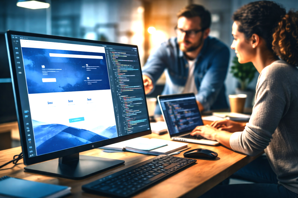 web development team working on website design